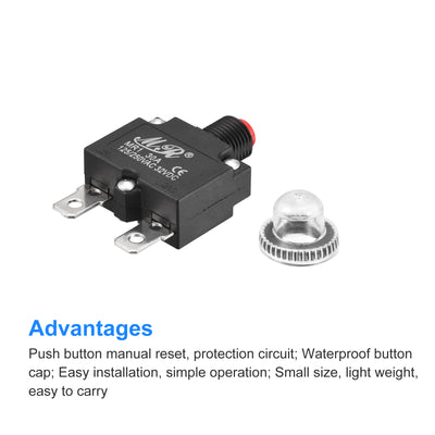 Harfington Circuit Overload Protector 30A AC125/250V DC32V Push Button Thermal Circuit Breaker for Air Compressor with Waterproof Caps 3pcs