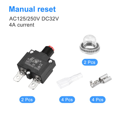 Harfington Circuit Overload Protector Kit 4A AC125/250V DC32V Push Button Thermal Circuit Breaker with Waterproof Caps 2 Set