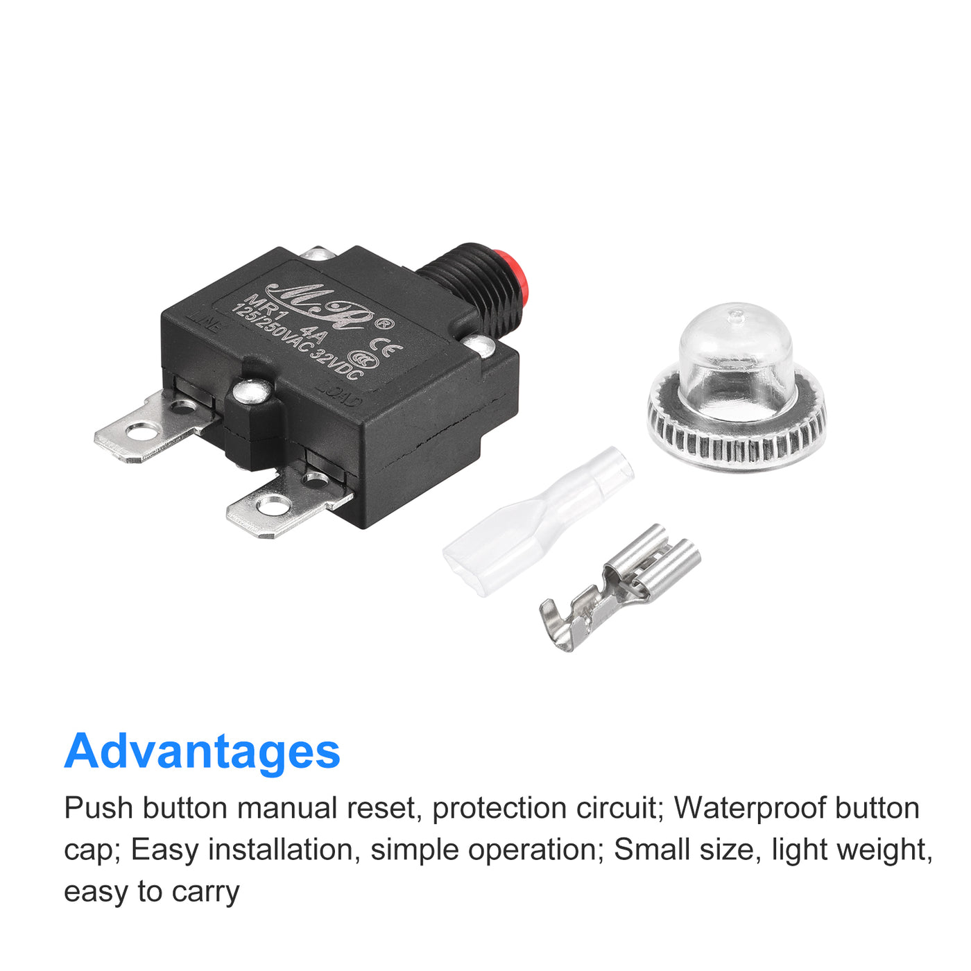 Harfington Circuit Overload Protector Kit 4A AC125/250V DC32V Push Button Thermal Circuit Breaker with Waterproof Caps 2 Set