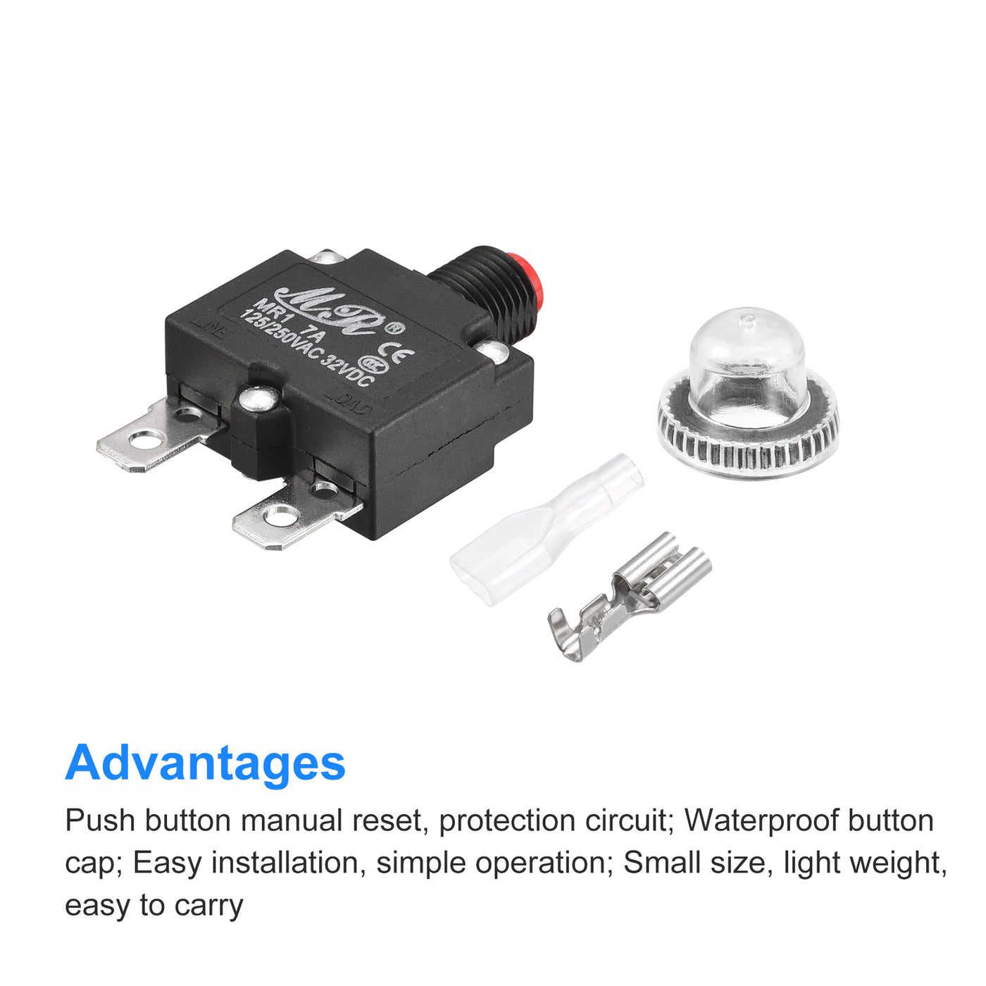 Harfington Circuit Overload Protector Kit 7A AC125/250V DC32V Push Button Thermal Circuit Breaker with Waterproof Caps 2 Set