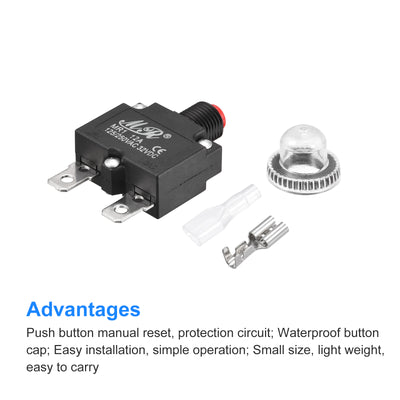 Harfington Circuit Overload Protector Kit 12A AC125/250V DC32V Push Button Thermal Circuit Breaker with Waterproof Caps 2 Set