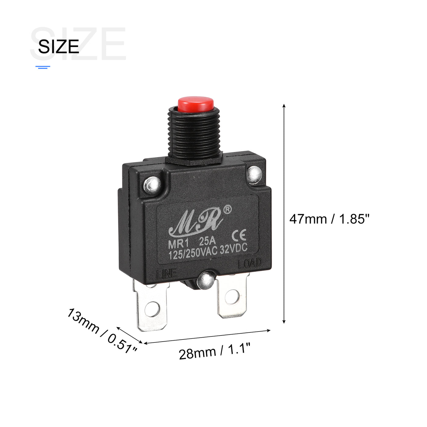 Harfington Circuit Overload Protector Kit 25A AC125/250V DC32V Push Button Thermal Circuit Breaker with Waterproof Caps 2 Set