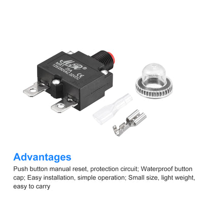 Harfington Circuit Overload Protector Kit 25A AC125/250V DC32V Push Button Thermal Circuit Breaker with Waterproof Caps 2 Set