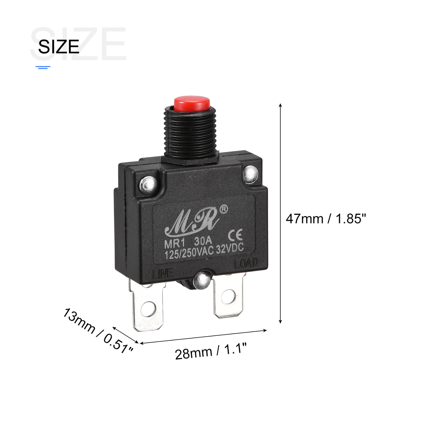 Harfington Circuit Overload Protector Kit 30A AC125/250V DC32V Push Button Thermal Circuit Breaker with Waterproof Caps 2 Set