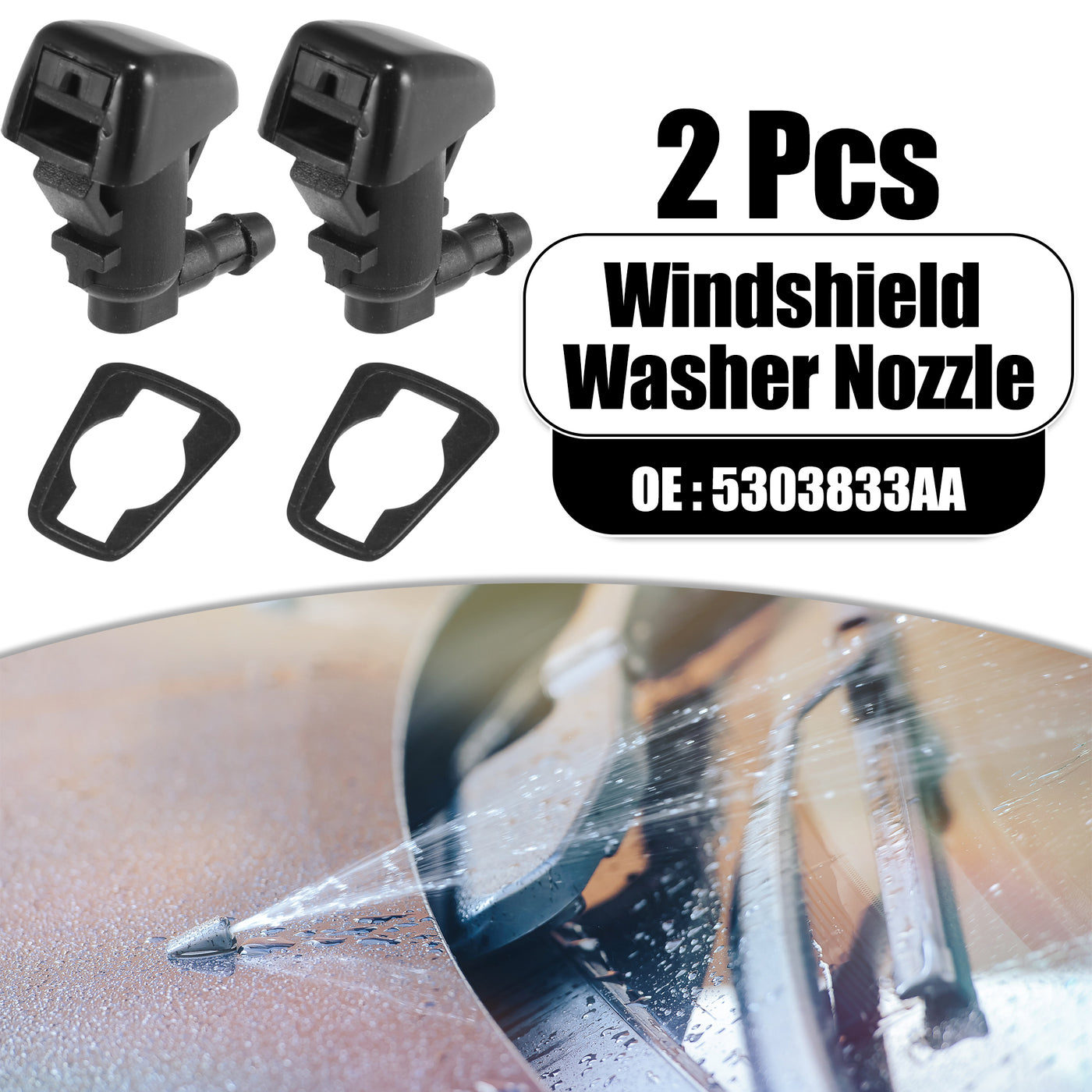 X AUTOHAUX Front Windshield Washer Nozzles Wiper Spray for Jeep Compass 2007-2010 Replaces 5303833AA 2pcs