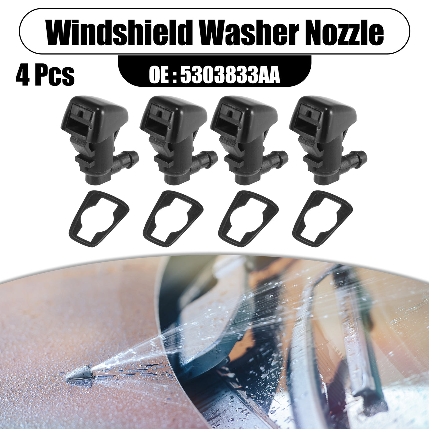 X AUTOHAUX Front Windshield Washer Nozzles Wiper Spray for Jeep Compass 2007-2010 Replaces 5303833AA 4pcs