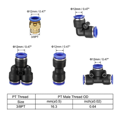 Harfington Pneumatic PU Air Hose Pipe Kits, Tube Connectors with Push to Connect Fitting