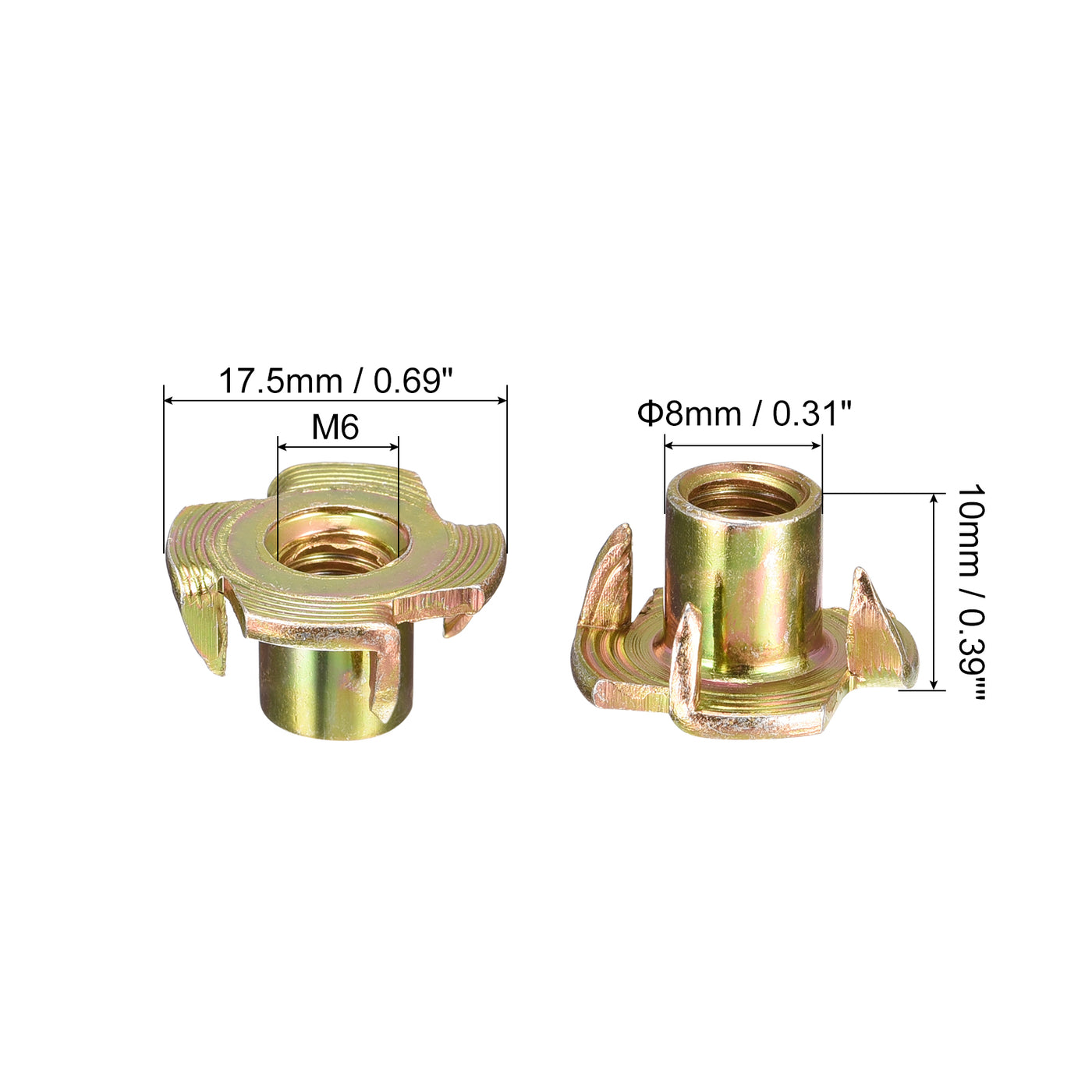 Harfington T-Nuts, Carbon Steel Tee Nuts, Threaded Insert for Wood