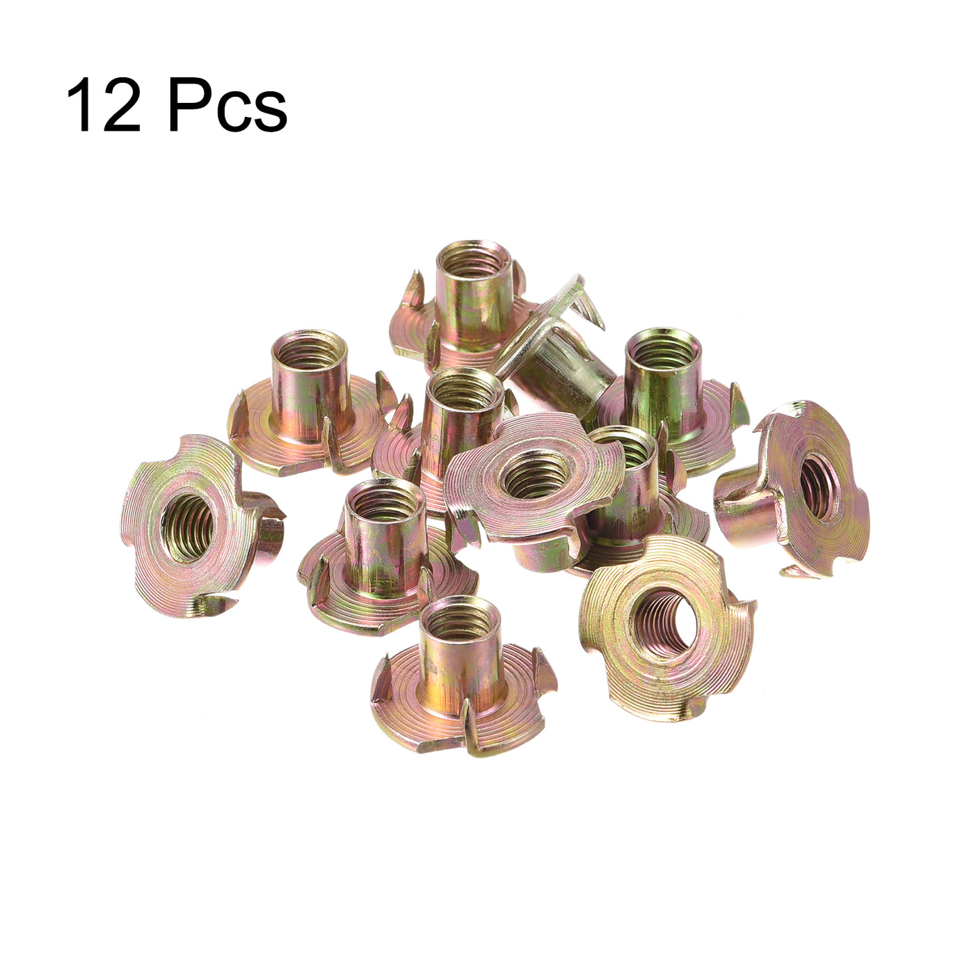 uxcell Uxcell M8x12mm T-Nuts 4 Pronged Tee Nut Carbon Steel Threaded Inserts for Wood 12pcs