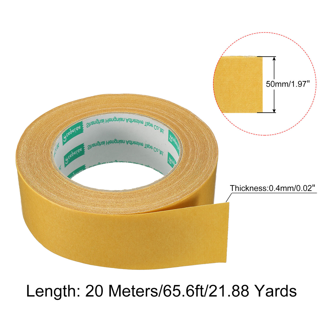 Harfington Double-Sided Adhesive Tape 50mm 20m/65.6ft Duct Cloth Mesh Fabric Yellow