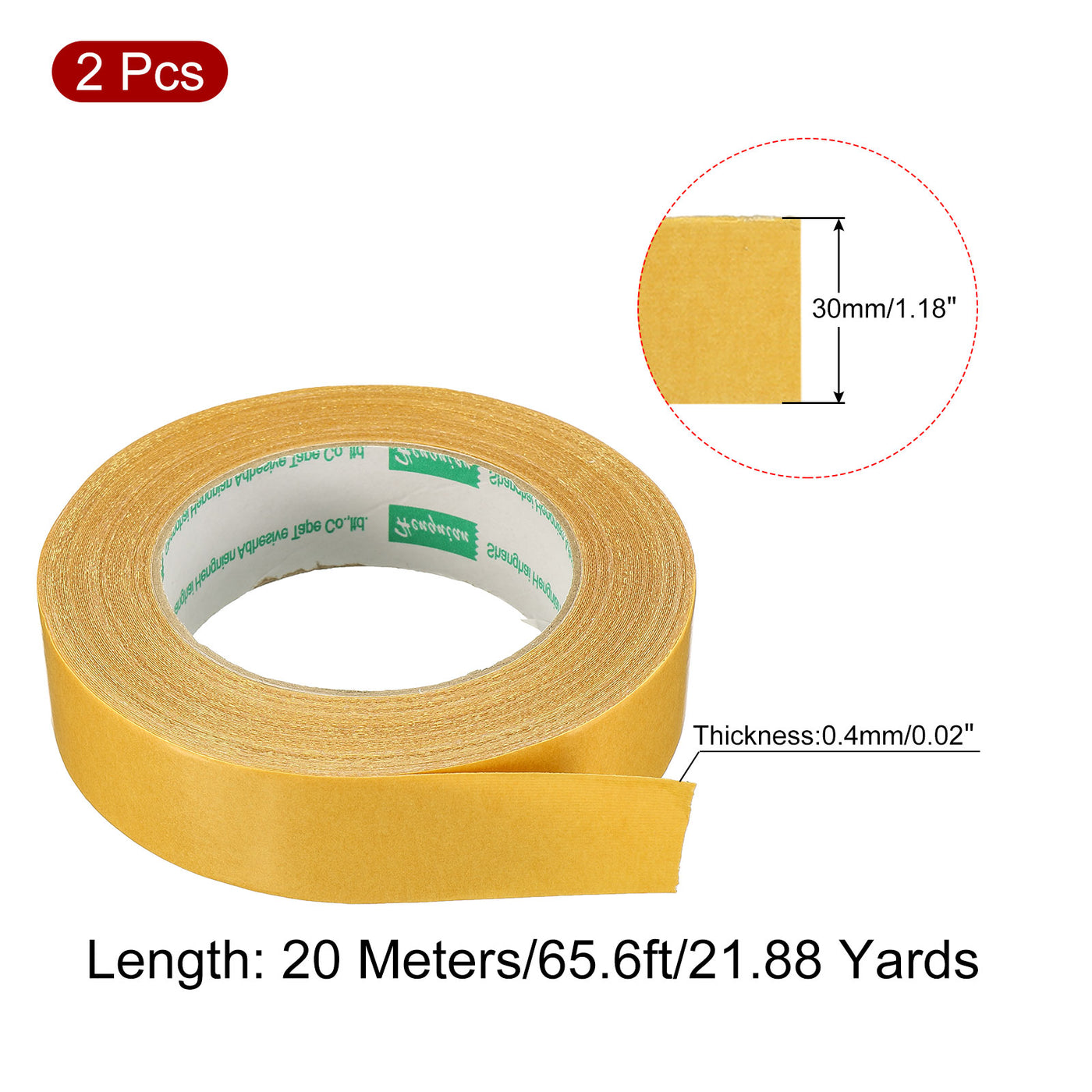 Harfington Double-Sided Adhesive Tape 30mm 20m/65.6ft Duct Cloth Mesh Fabric Yellow 2 Roll