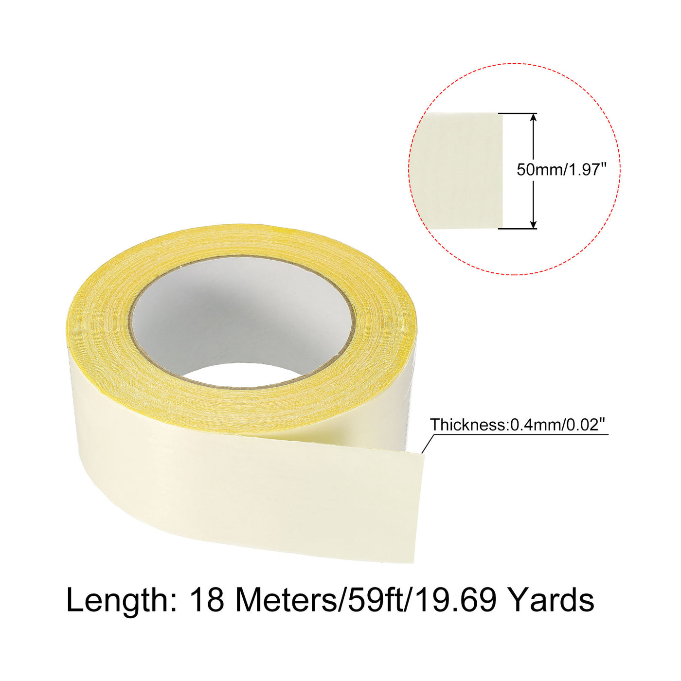 Harfington Double-Sided Adhesive Tape 50mm 18m/59ft Duct Cloth Mesh Fabric Yellow