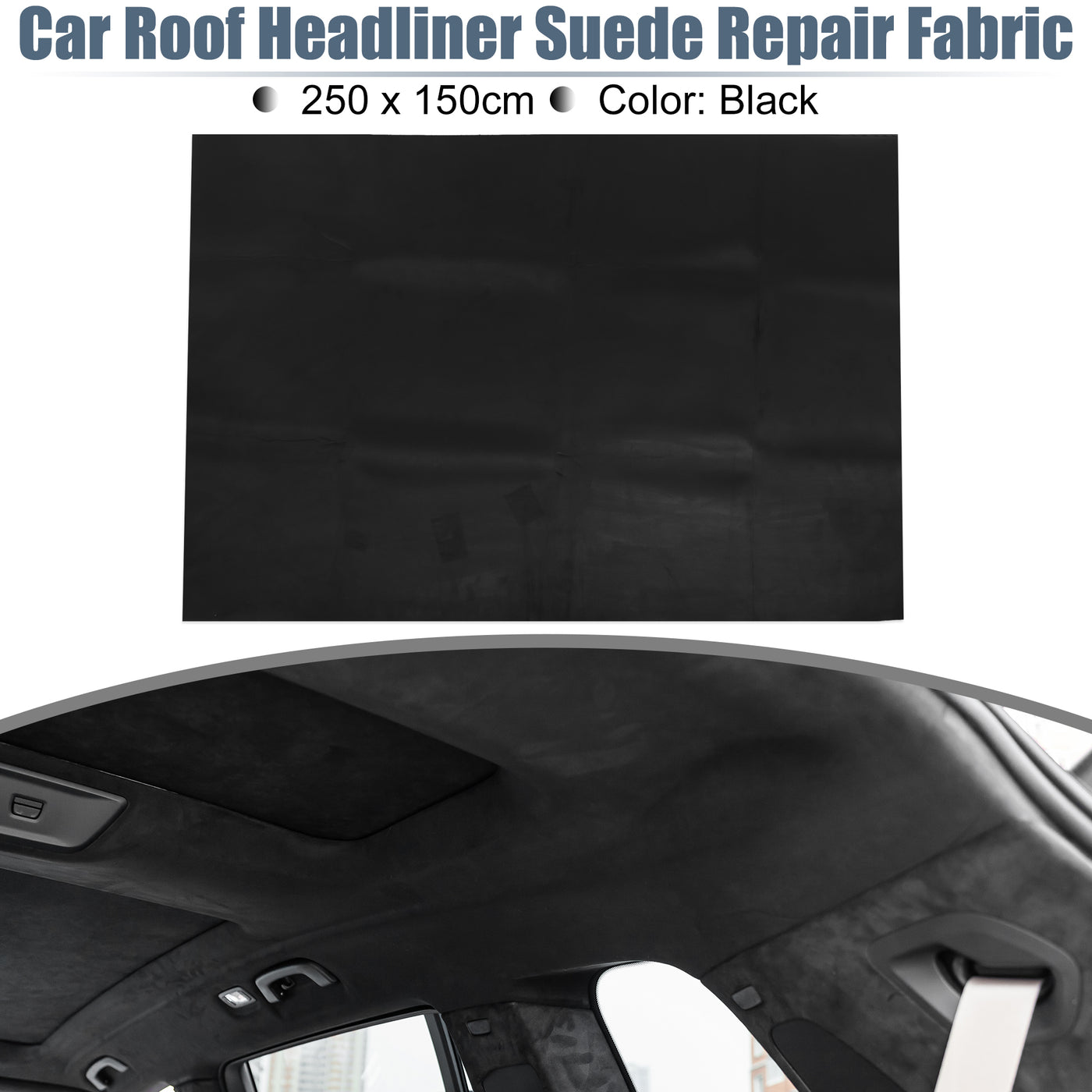 X AUTOHAUX Suede Headliner Fabric 98" Length x 60" Width Foam Backed for Car Truck RV SUV Interior Trim Protect Aging Broken Faded DIY Repair Replacement Black