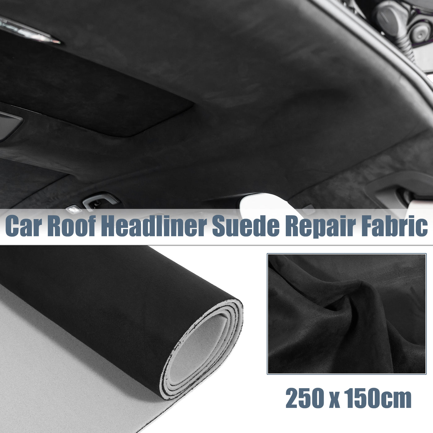 X AUTOHAUX Suede Headliner Fabric 98" Length x 60" Width Foam Backed for Car Truck RV SUV Interior Trim Protect Aging Broken Faded DIY Repair Replacement Black