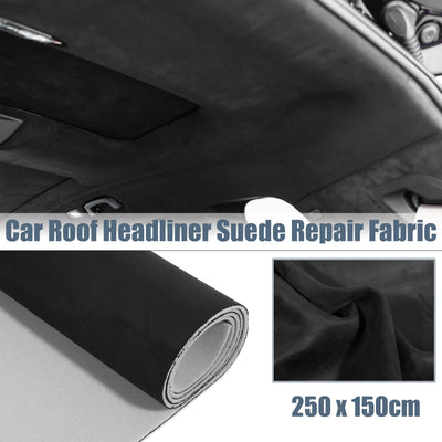 Harfington Suede Headliner Fabric 98" Length x 60" Width Foam Backed for Car Truck RV SUV Interior Trim Protect Aging Broken Faded DIY Repair Replacement Black