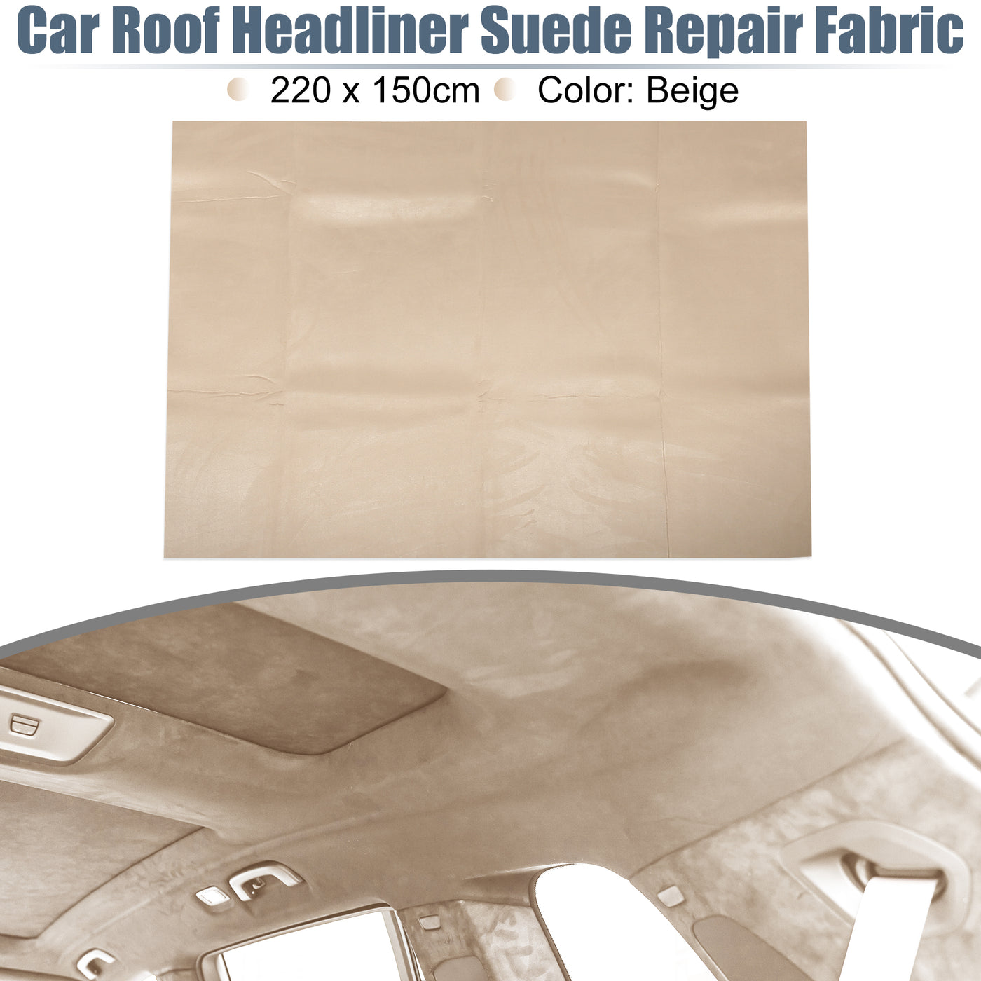 X AUTOHAUX Suede Headliner Fabric 87" Length x 60" Width Foam Backed for Car Truck RV SUV Interior Trim Protect Aging Broken Faded DIY Repair Replacement Beige