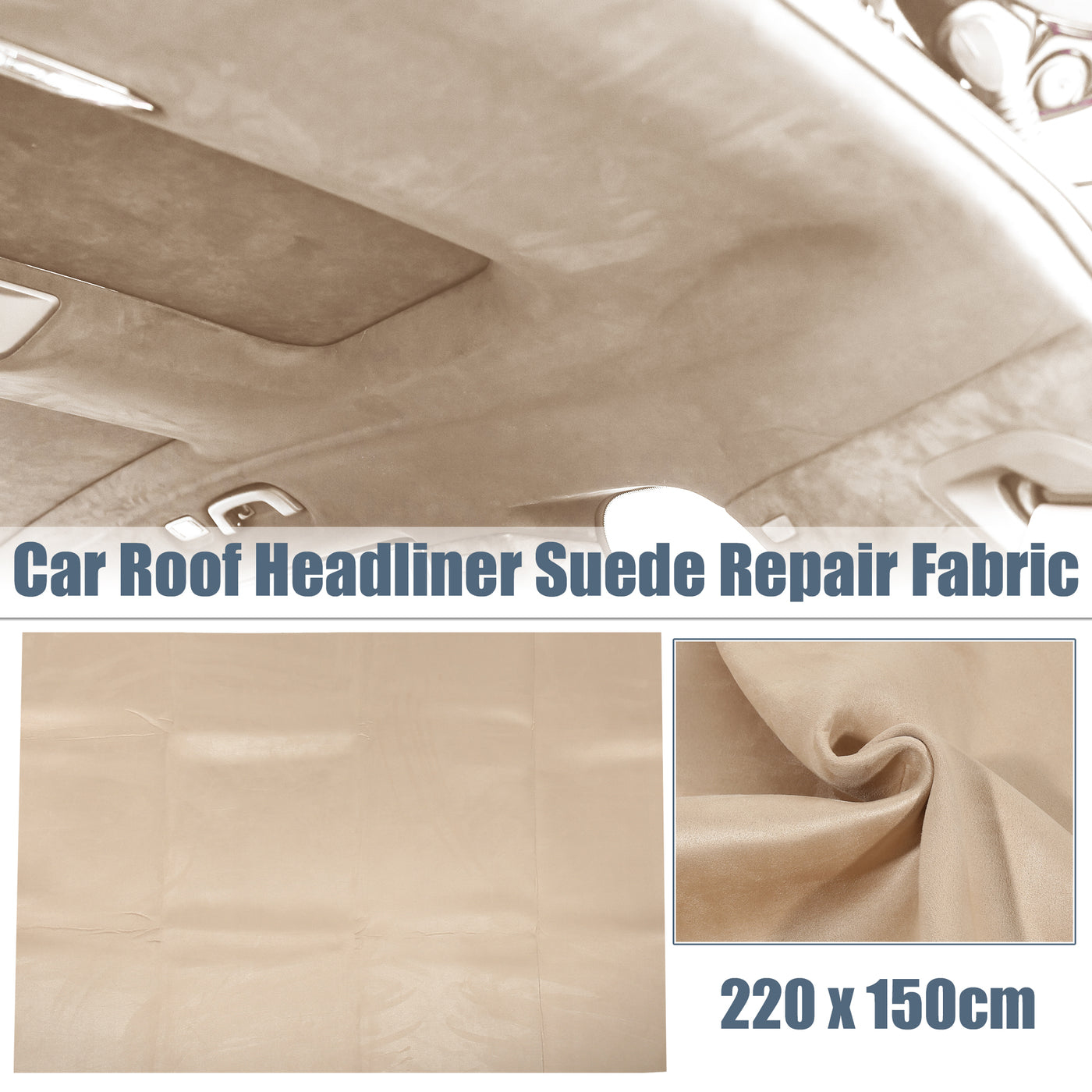 X AUTOHAUX Suede Headliner Fabric 87" Length x 60" Width Foam Backed for Car Truck RV SUV Interior Trim Protect Aging Broken Faded DIY Repair Replacement Beige