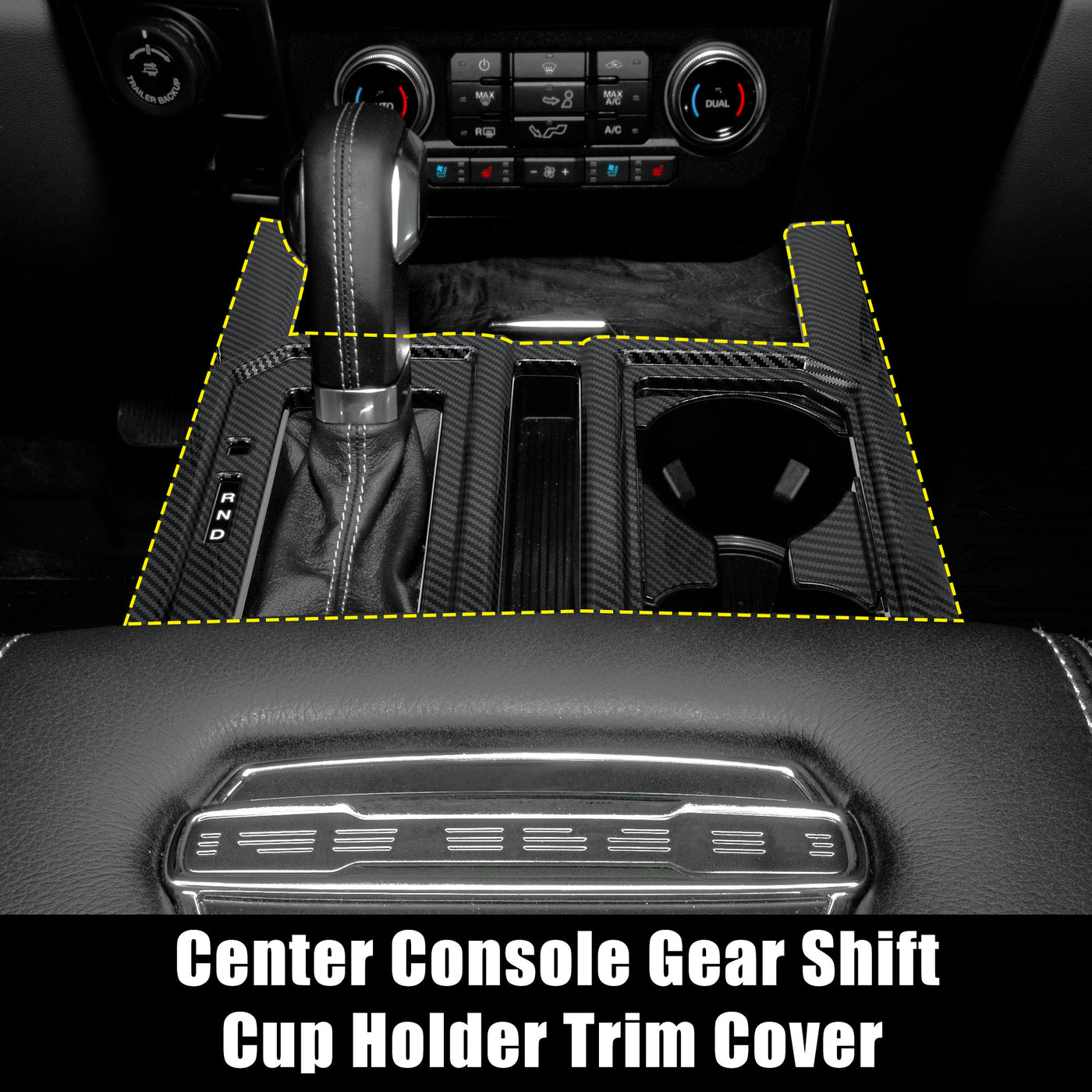 X AUTOHAUX ABS Carbon Fiber Pattern Center Console Gear Shift Cup Holder Trim Cover for Ford F-150 2015 2016 2017 2018 2019 Black