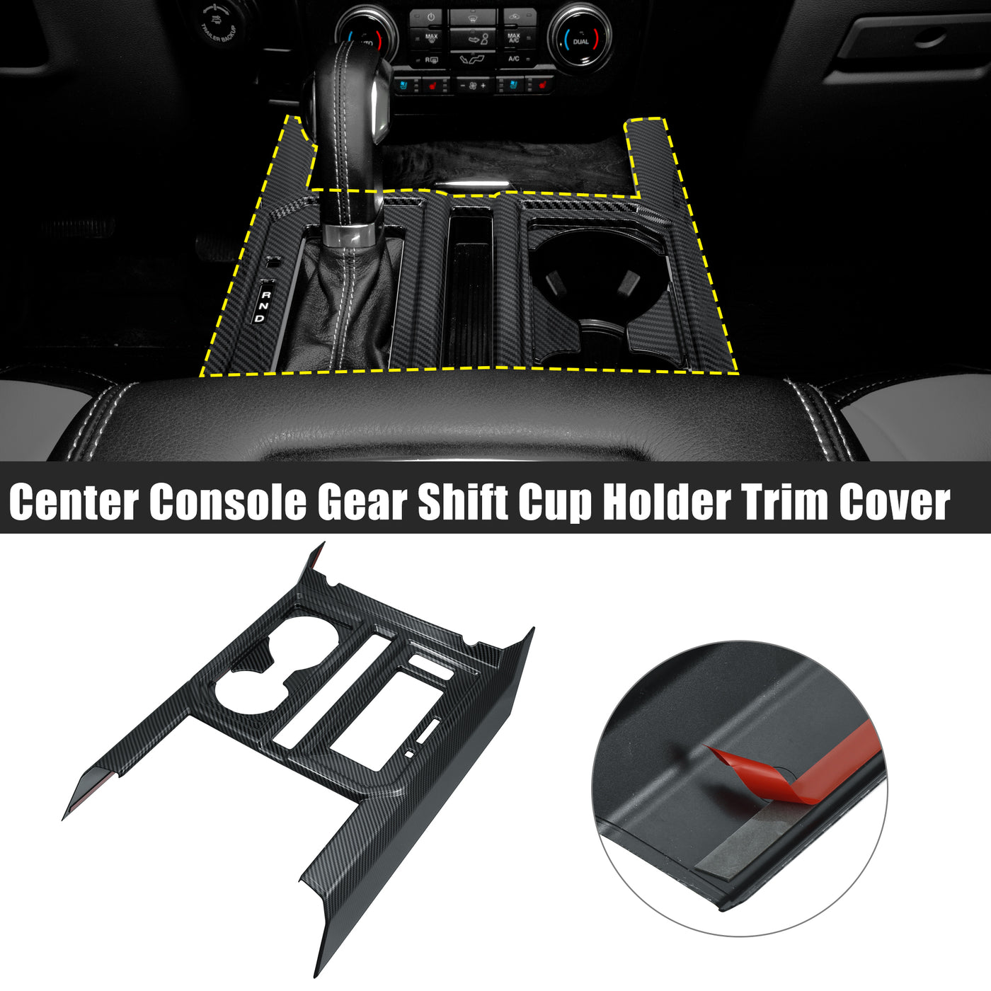 X AUTOHAUX ABS Carbon Fiber Pattern Center Console Gear Shift Cup Holder Trim Cover for Ford F-150 2015 2016 2017 2018 2019 Black