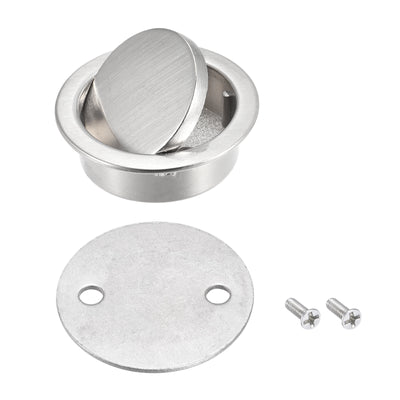 Harfington Uxcell Finger Flush Pull Handle Outer Dia. 42mm/1.65" Brushed Silver with Plate