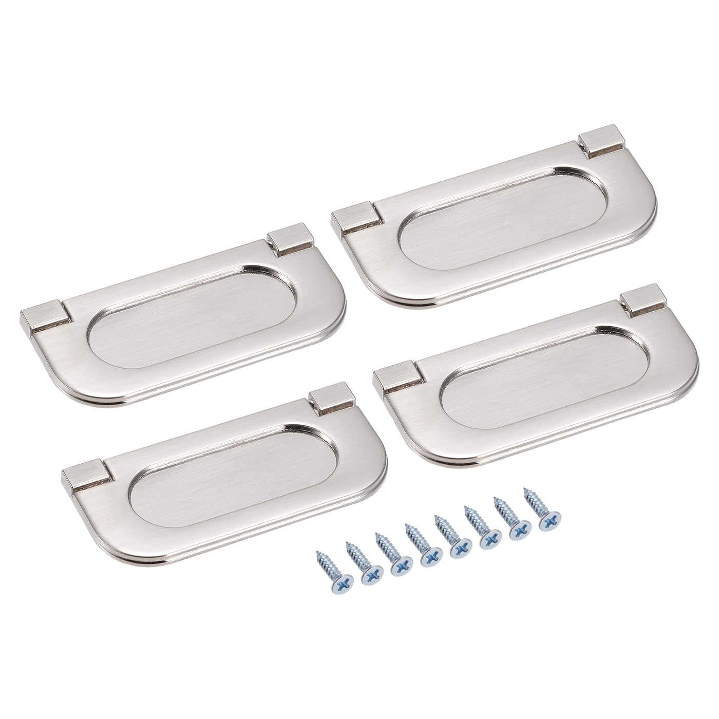 uxcell Uxcell 4 Stück Fingerbündiger Ziehgriff 74x34x5mm Rechteck für Schubladentür Gebürstetes Silber