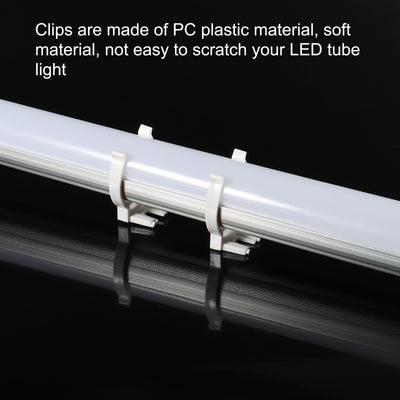 Harfington T8 U Clips Holder Bracket Fluorescent Tube Light Fixture Plastic Pipe End Clamps Base with Screws for LED Bulbs Ceiling Lamp, White Pack of 10