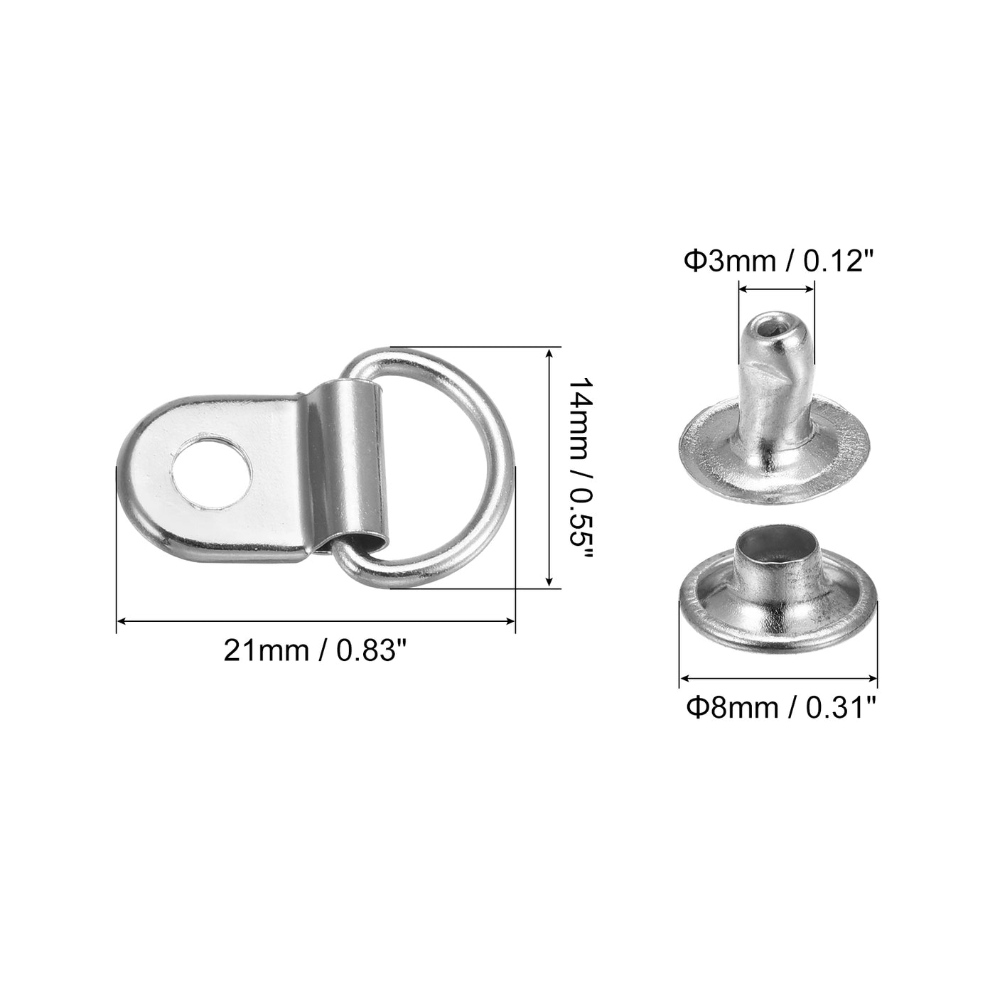 uxcell Uxcell Shoe Lace Hooks-21x14mm Alloy Boot Buckle with Rivets, Silver Tone 20 Sets