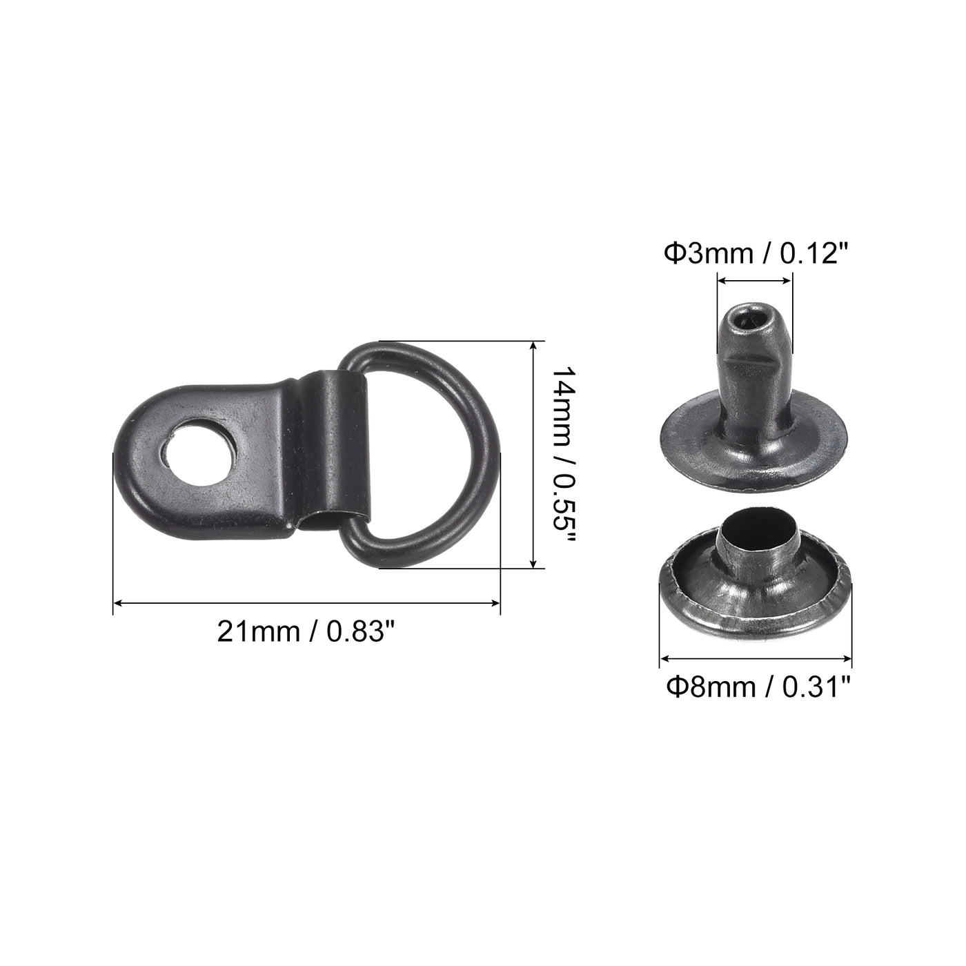 uxcell Uxcell Shoe Lace Hooks-21x14mm Alloy Boot Buckle with Rivets, Dark Grey 20 Sets