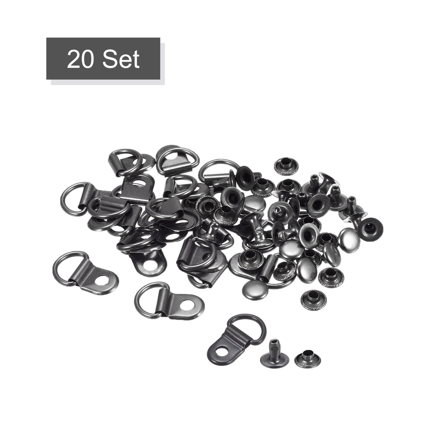 uxcell Uxcell Shoe Lace Hooks-21x14mm Alloy Boot Buckle with Rivets, Dark Grey 20 Sets