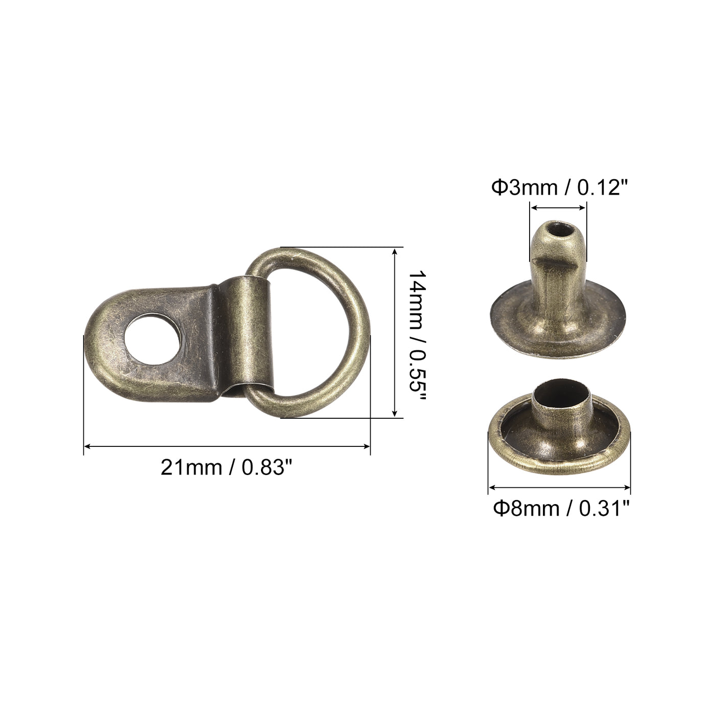 uxcell Uxcell Shoe Lace Hooks-21x14mm Alloy Boot Buckle with Rivets, Bronze Tone 20 Sets