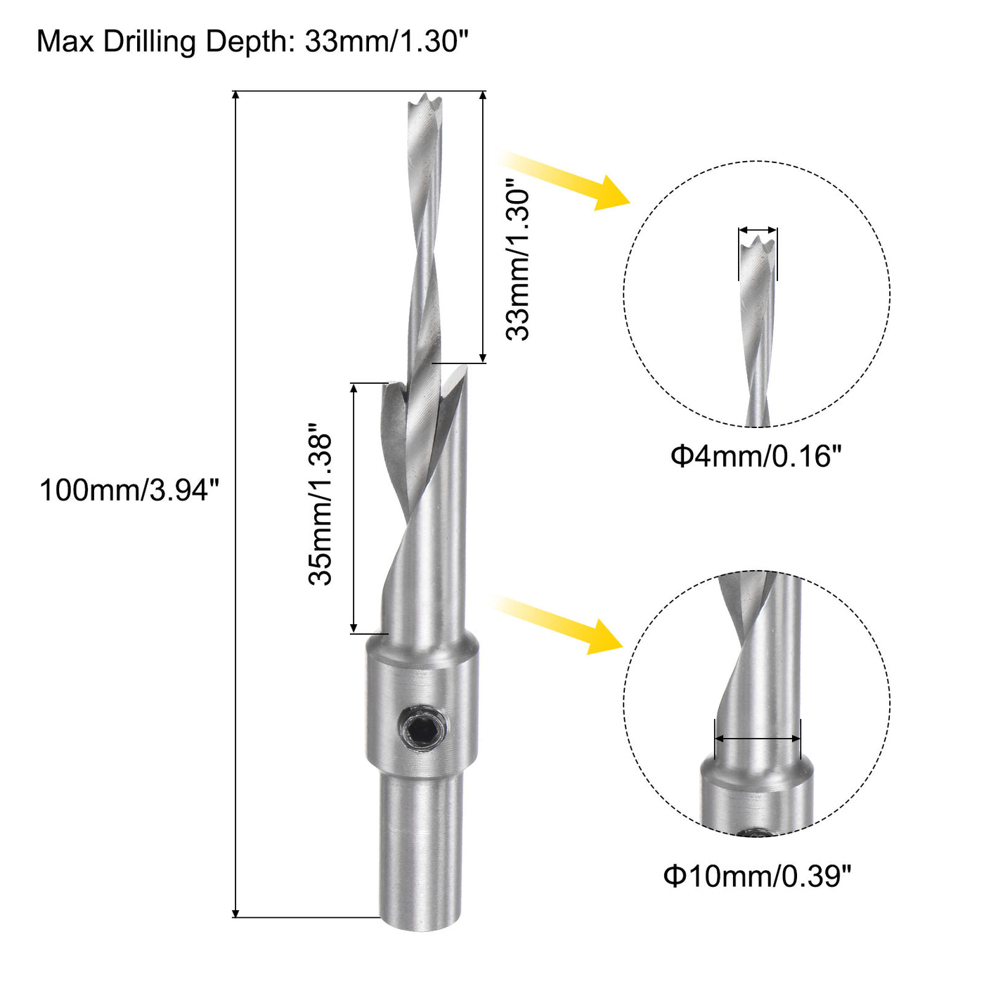 uxcell Uxcell Countersink Drill Bit 4 x 10 x 100mm HSS High-Speed Steel Adjustable Reamer