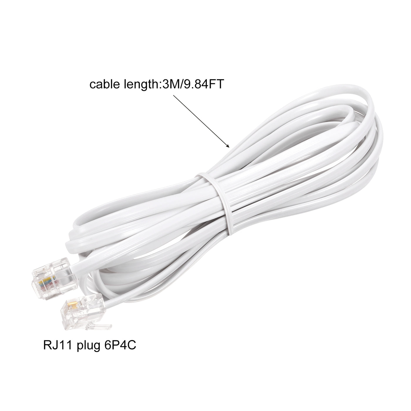 Harfington Phone Extension Cord Telephone Cable Phone Line Cord RJ11 6P4C Plugs, Male to Male for Phone and Fax 2pcs