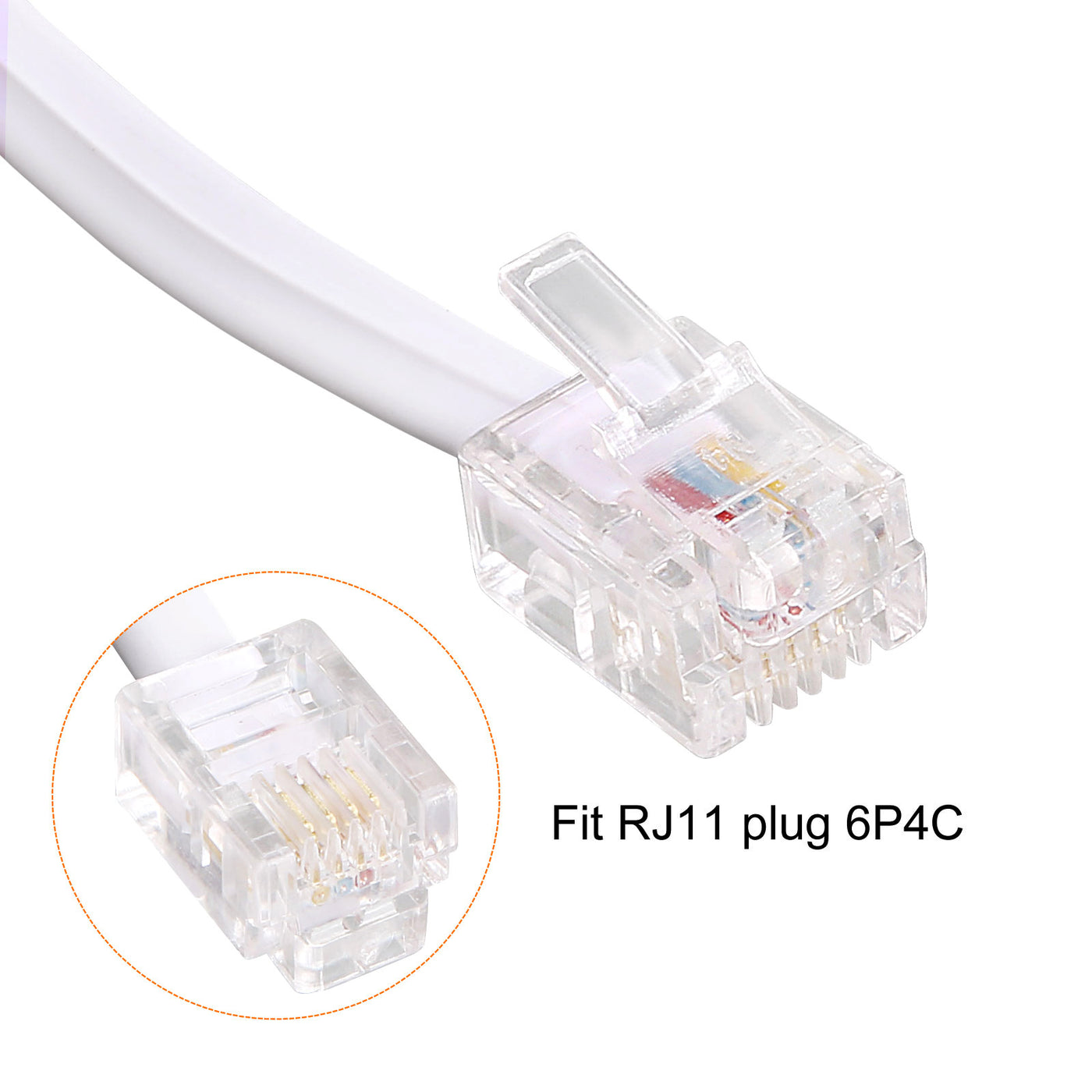 Harfington Phone Extension Cord Telephone Cable Phone Line Cord RJ11 6P4C Plugs, Male to Male for Phone and Fax 2pcs