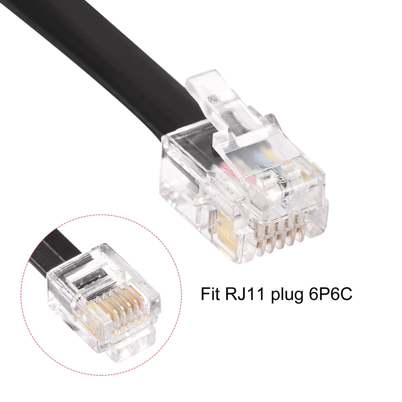 Harfington Phone Extension Cord Telephone Cable Phone Line Cord RJ11 6P6C Plugs, Male to Male for Phone and Fax 2pcs