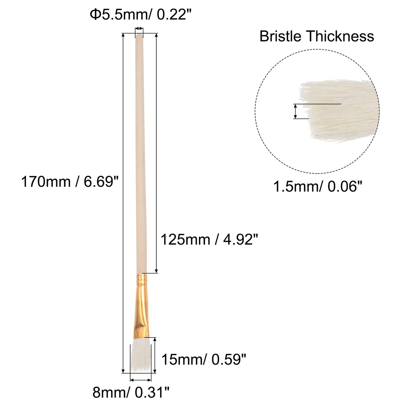 uxcell Uxcell Paint Brushes Wool Bristle with Wood Handle