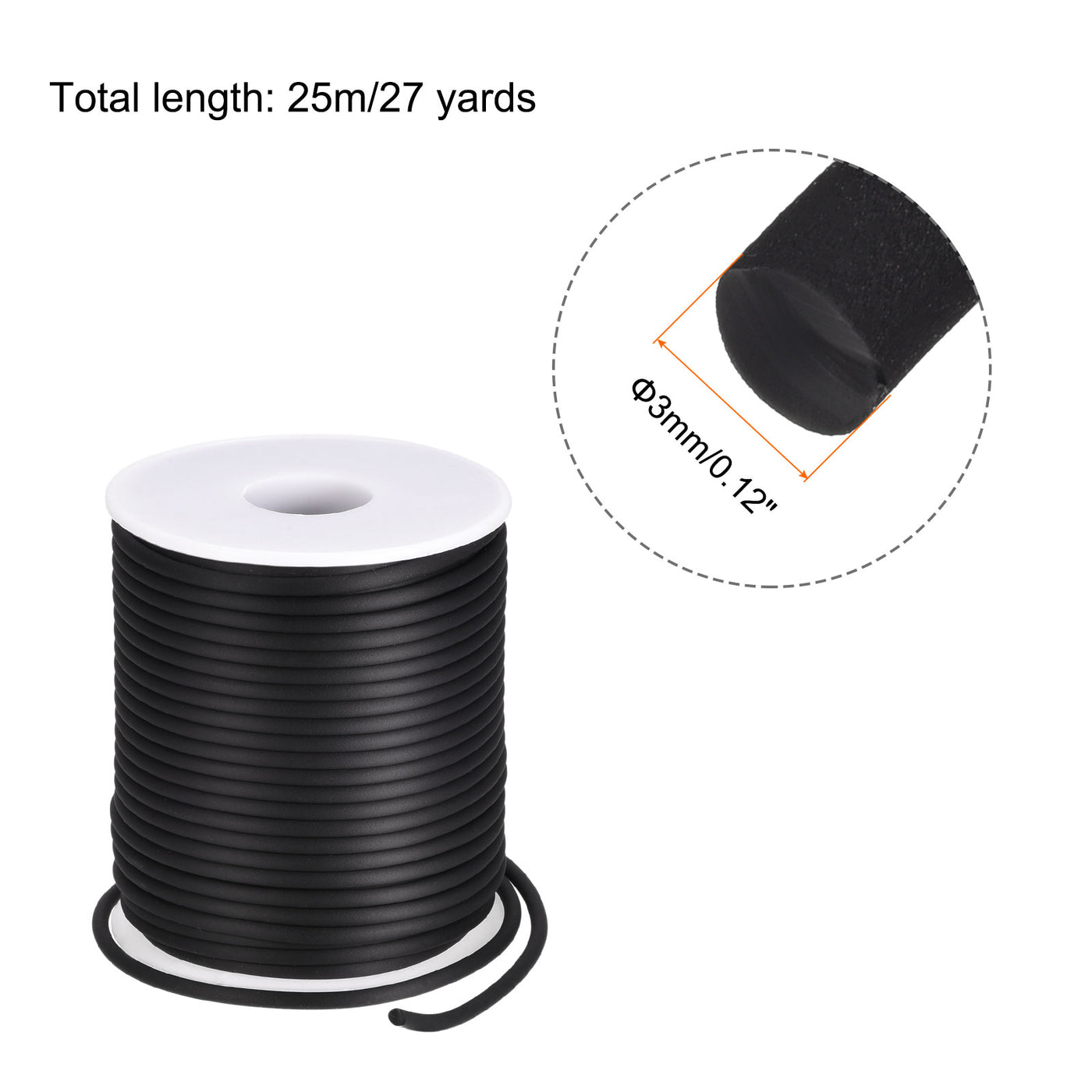 Harfington Rubber Cord 27 Yards 1/8" Dia Matte Black Solid Tubing for DIY Craft Making