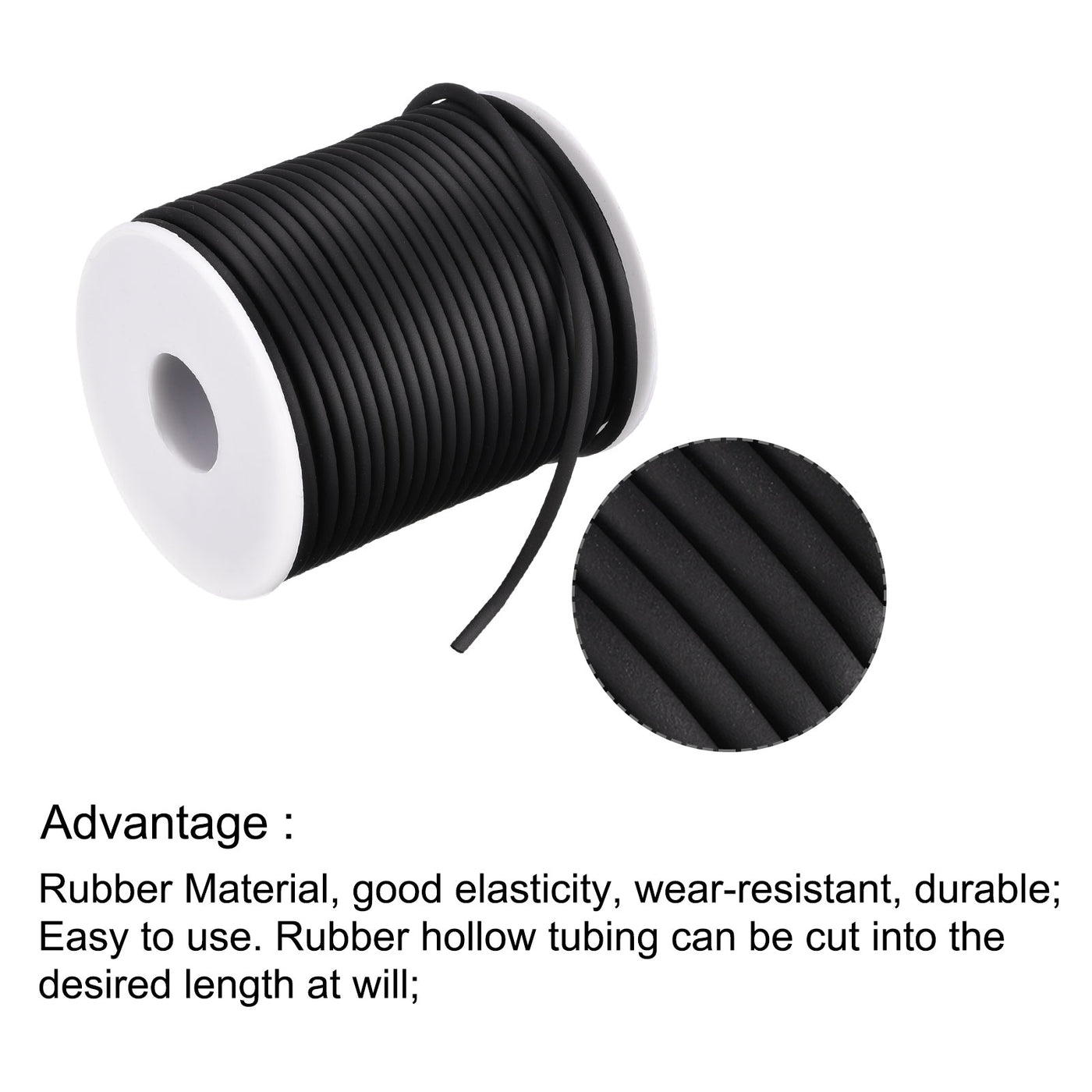 Harfington Rubber Cord 27 Yards 1/8" Dia Matte Black Solid Tubing for DIY Craft Making