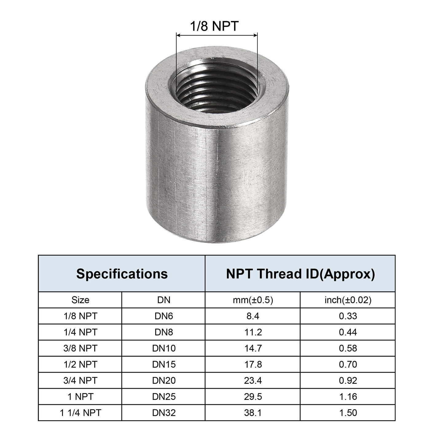 Harfington Weld Coupling 304 Stainless Steel 1/8 NPT Female Half Threaded Connector 3Pcs