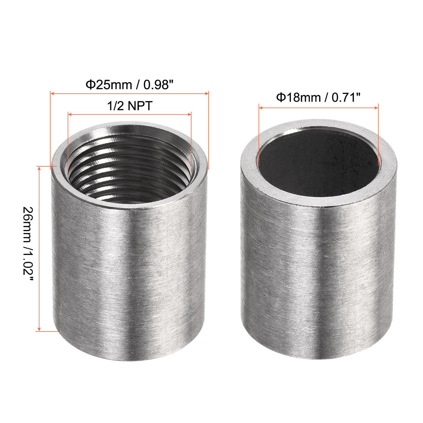 Harfington Weld Coupling Stainless Steel 3mm 1/2 NPT Female Half Threaded Connector 2Pcs