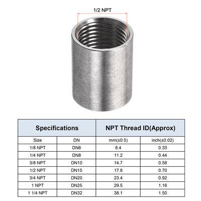 Harfington Weld Coupling Stainless Steel 3mm 1/2 NPT Female Half Threaded Connector 2Pcs