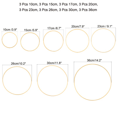 Harfington 4/6/7/8/9/10/12/14 Inch 8 Size Wooden Bamboo Floral Hoop, 24Pcs in 1 Set Craft Rings for DIY Wedding Wreath Decor Dream Catcher