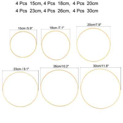 Harfington 6/7/8/9/10/12 Inch 6 Size Wooden Bamboo Floral Hoop, 24Pcs in 1 Set Craft Rings for DIY Wedding Wreath Decor Dream Catcher