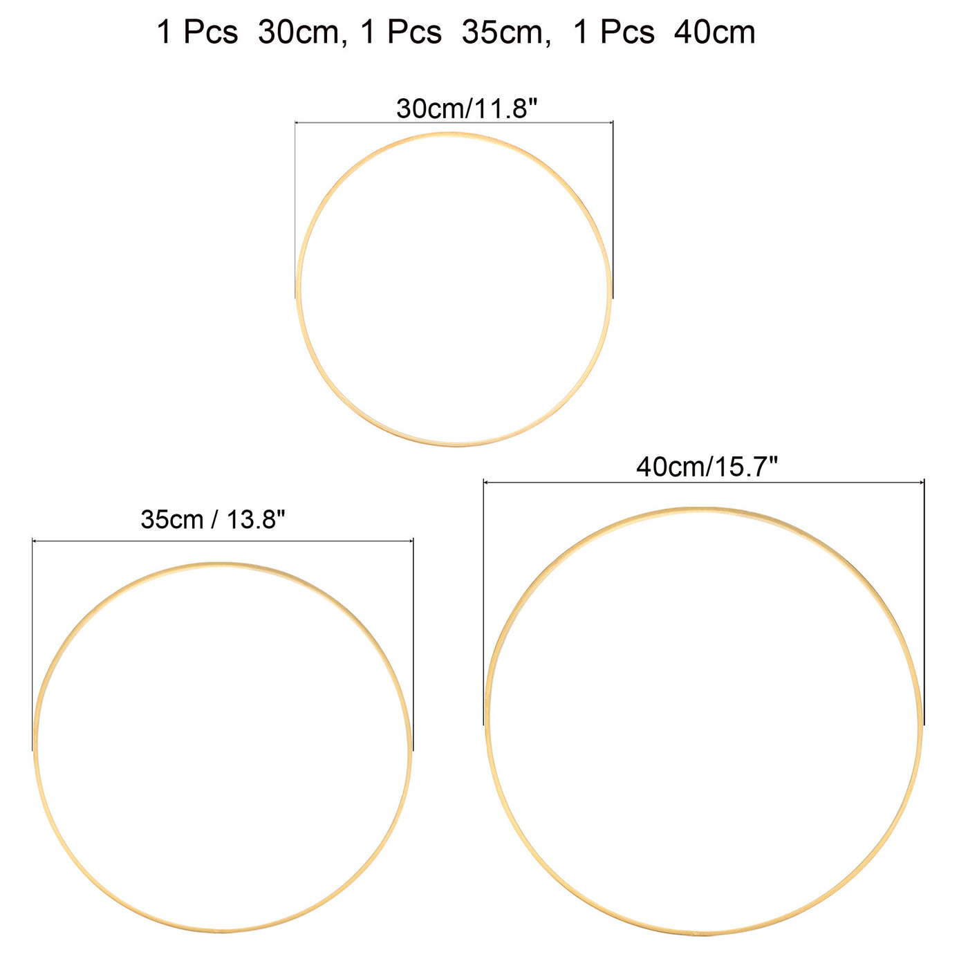 Harfington 12/14/16 Inch Wooden Bamboo Floral Hoop, 3Pcs in 1 Set Craft Rings for DIY Wedding Wreath Decor Dream Catcher