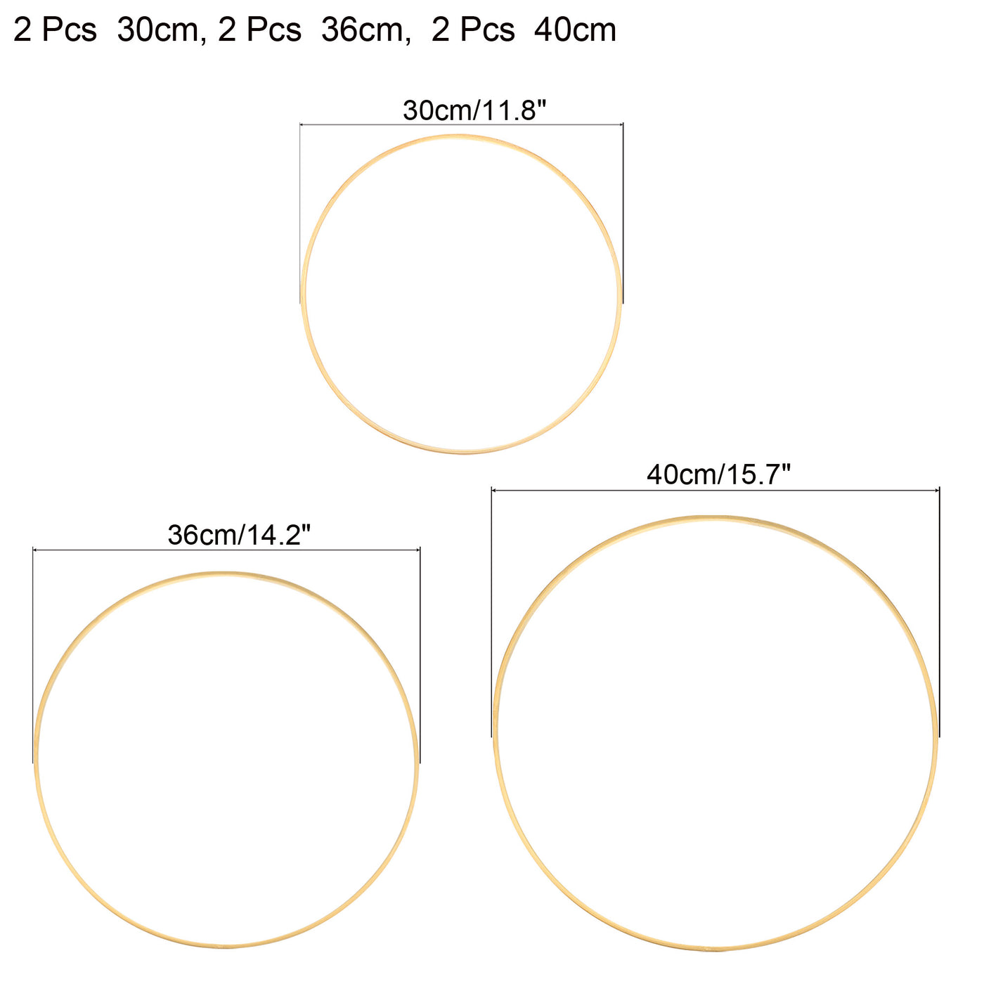 Harfington 12/14/16 Inch 3 Size Wooden Bamboo Floral Hoop, 6Pcs in 1 Set Craft Rings for DIY Wedding Wreath Decor Dream Catcher