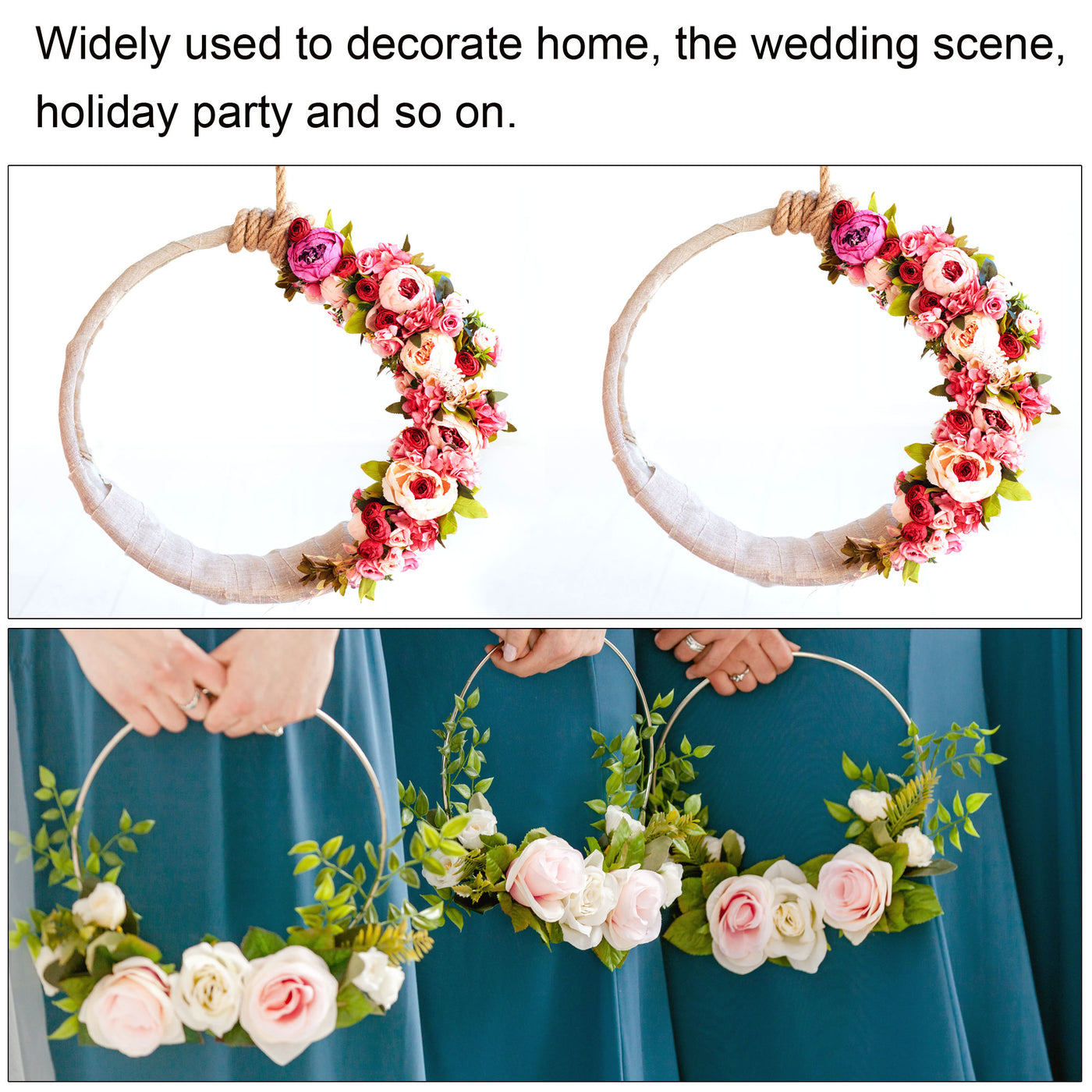 Harfington Wooden Bamboo Floral Hoop, Craft Rings for DIY Wedding Wreath Decor, Dream Catcher and Hanging Crafts