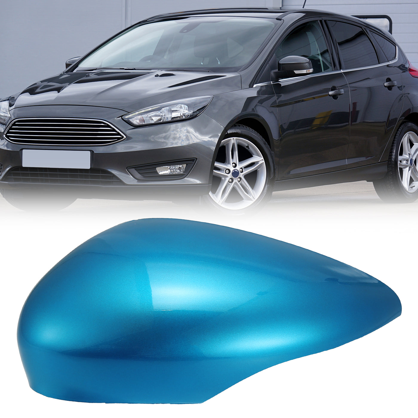 X AUTOHAUX Blue Left Side Car Side Door Wing Mirror Cover Rear View Mirror Cap for Ford Fiesta MK7 2008 2009 2010 2011 2012 2013 2014 2015 2016 2017