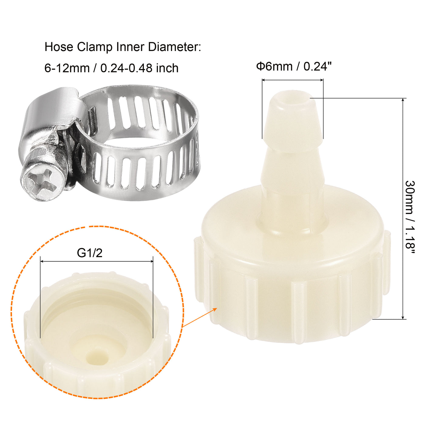 Harfington ABS Hose Barb Fitting, Hose Clamp, Washer