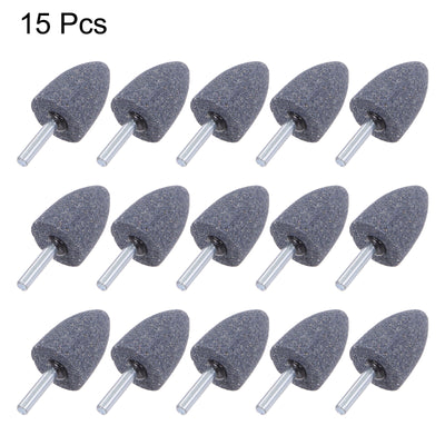 Harfington Uxcell 15pcs Abrasive Mounted Stone 1/4" Shank 0.63" Dia Conical Corundum Grinding Head