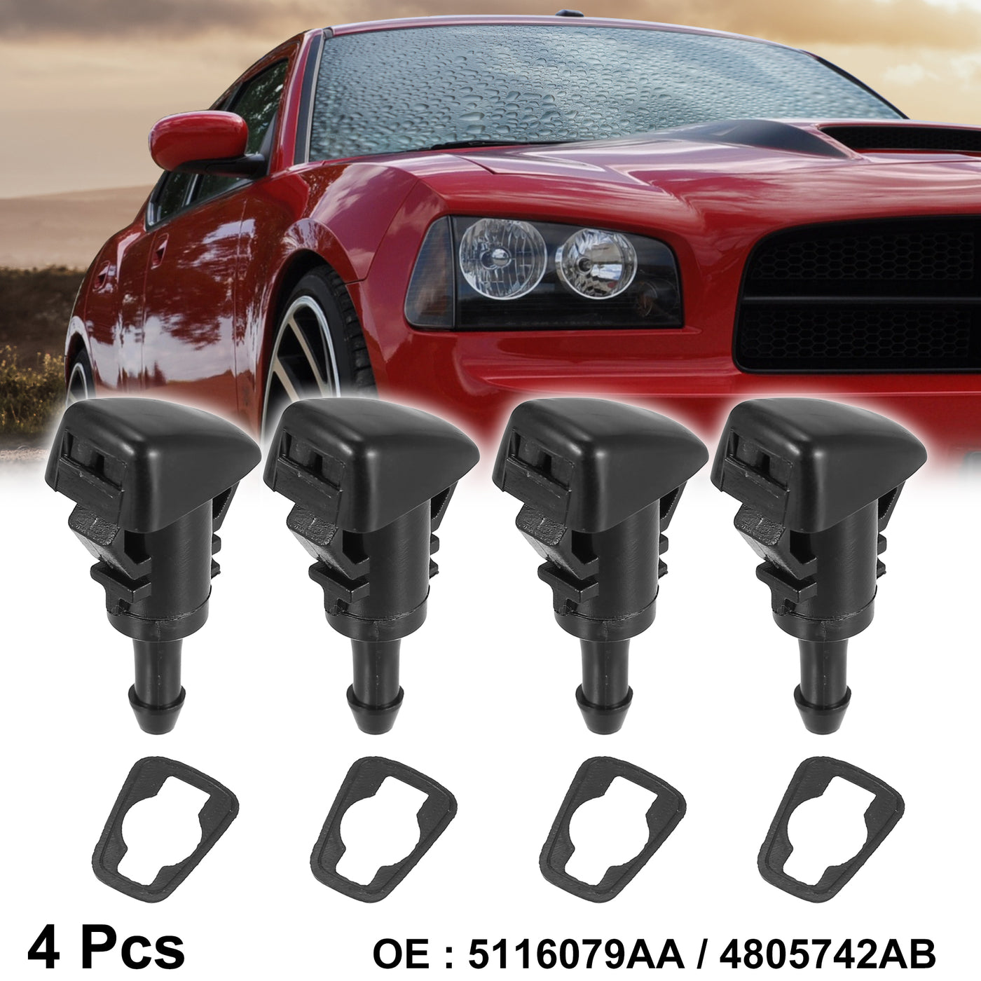 X AUTOHAUX 4pcs Car Front Windshield Washer Nozzles for Dodge Charger Journey Avenger Magnum Durango for Jeep Compass 5116079AA 4805742AB