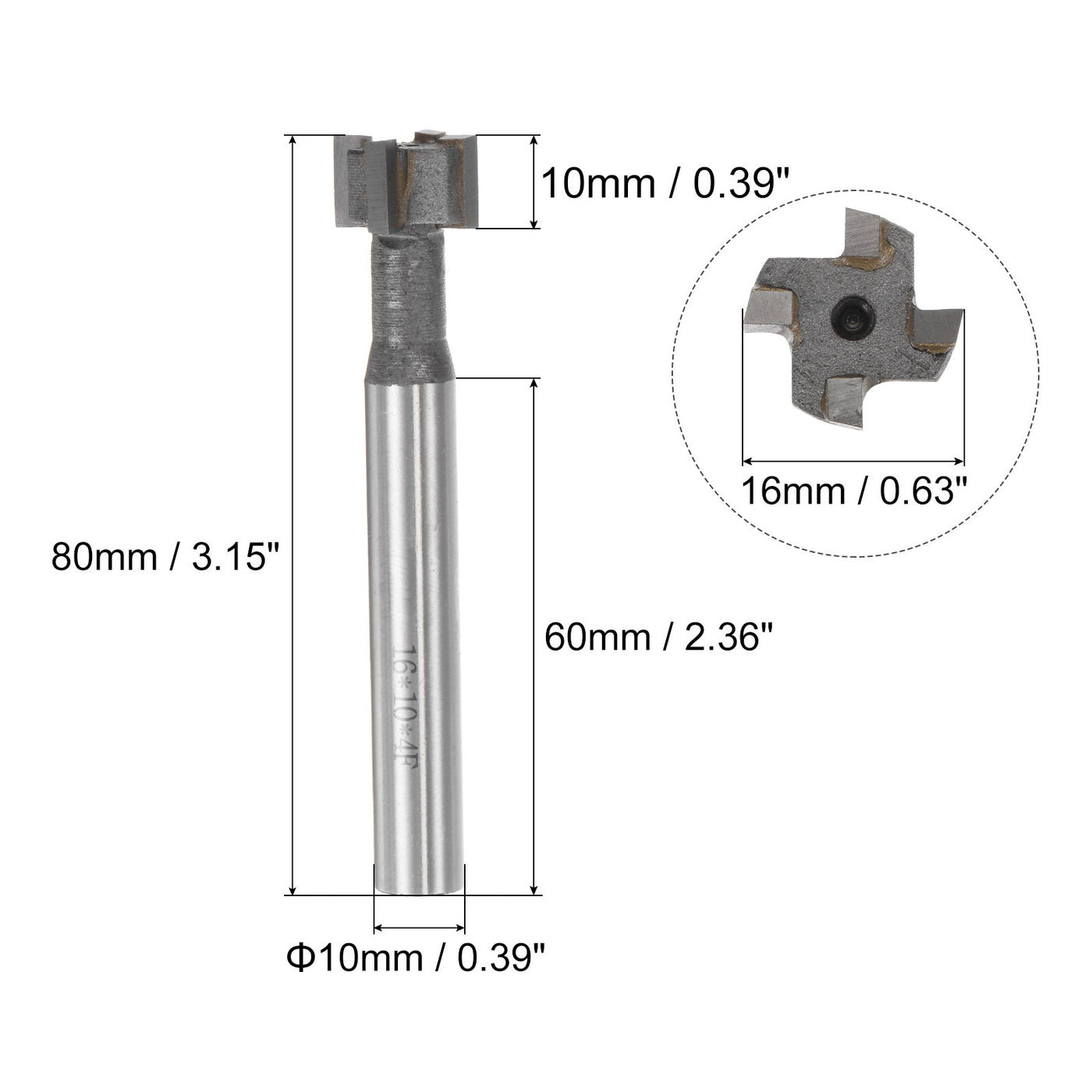 uxcell Uxcell 10mm Depth 16mm Cutting Dia 10mm Shank Carbide Tip 4 Flute T-Slot Milling Cutter